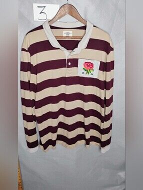 Kent & Curwen Rugby Polo Shirt Maroon Stripe 100% Cotton David Beckham Mens XXL